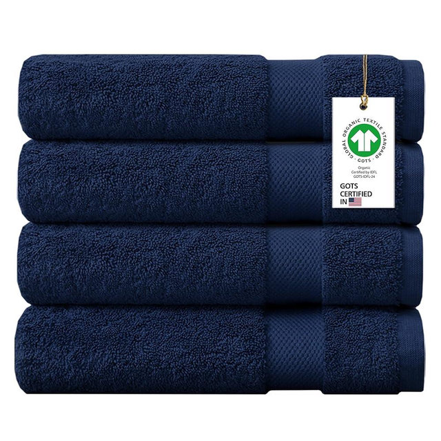 Delara 100% Organic Cotton Towels 650 GSM Plush Feather Touch Quick Dry Bath Towel, Pack of 4 GOTS Certified, Oeko-Tex Green Certified, Organic Cotton Bath Towel, 30"X58"
