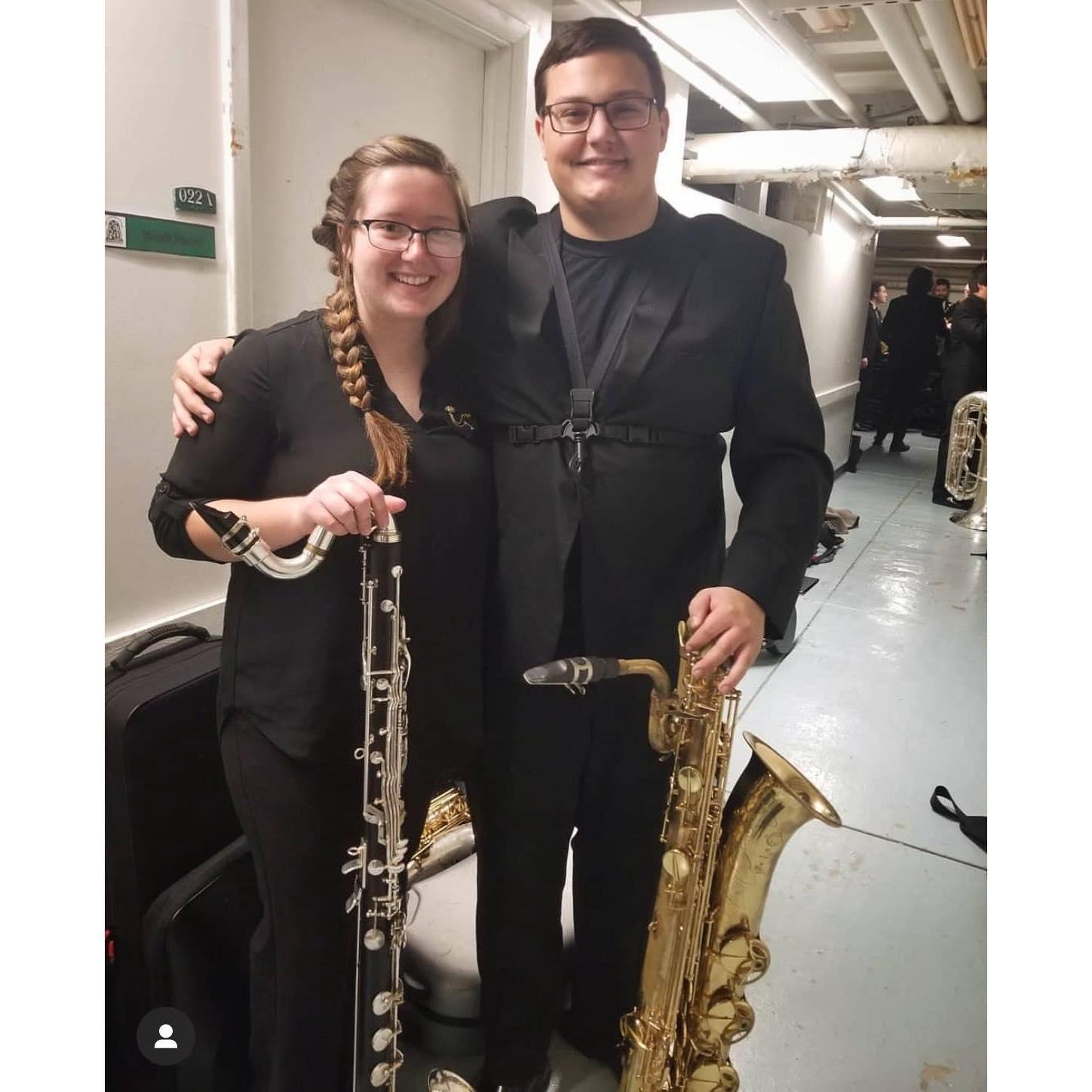 performing together in the Ohio University Wind Symphony