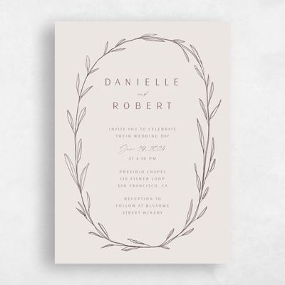 Light Greige, Beige Wedding Invitation - Avila Wreath