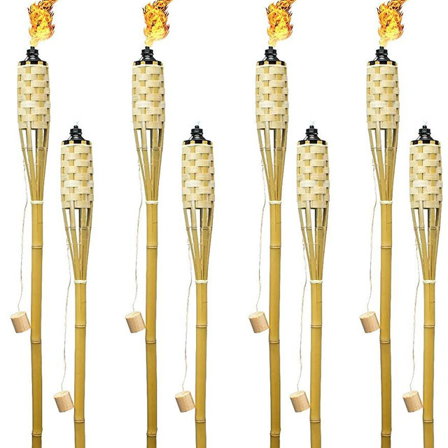 Matney Bamboo Torches – Includes Metal Oil Canisters with Covers to Extinguish Flame – Great for Outdoor Decorating, Luau, Parties, Extra Long 60 Inches (8 Pack)