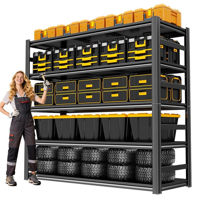Bezuny 78" H x 48" W x 18" D Garage Shelving Heavy Duty Metal Shelving 3000LBS Storage Shelves Adjustable Metal Shelves for Storage Industrial Garage Shelf for Warehouse Basement 5-Tier Black