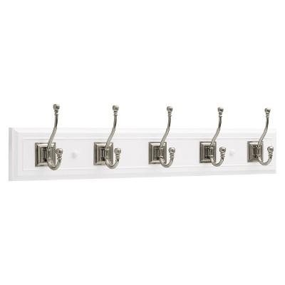Brainerd 27" Architectural Rail with 5 Hooks - White/Satin Nickel