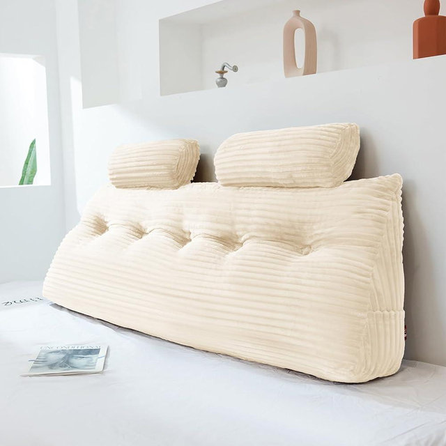 Rycwola Headboard Wedge Pillow with 2 Pack Neck Roll Pillow Large Headboard Pillow Queen Wedge Pillow Headboard Soft and Supportive Bed Rest Reading Pillows for Sitting in Bed with Removable Cover