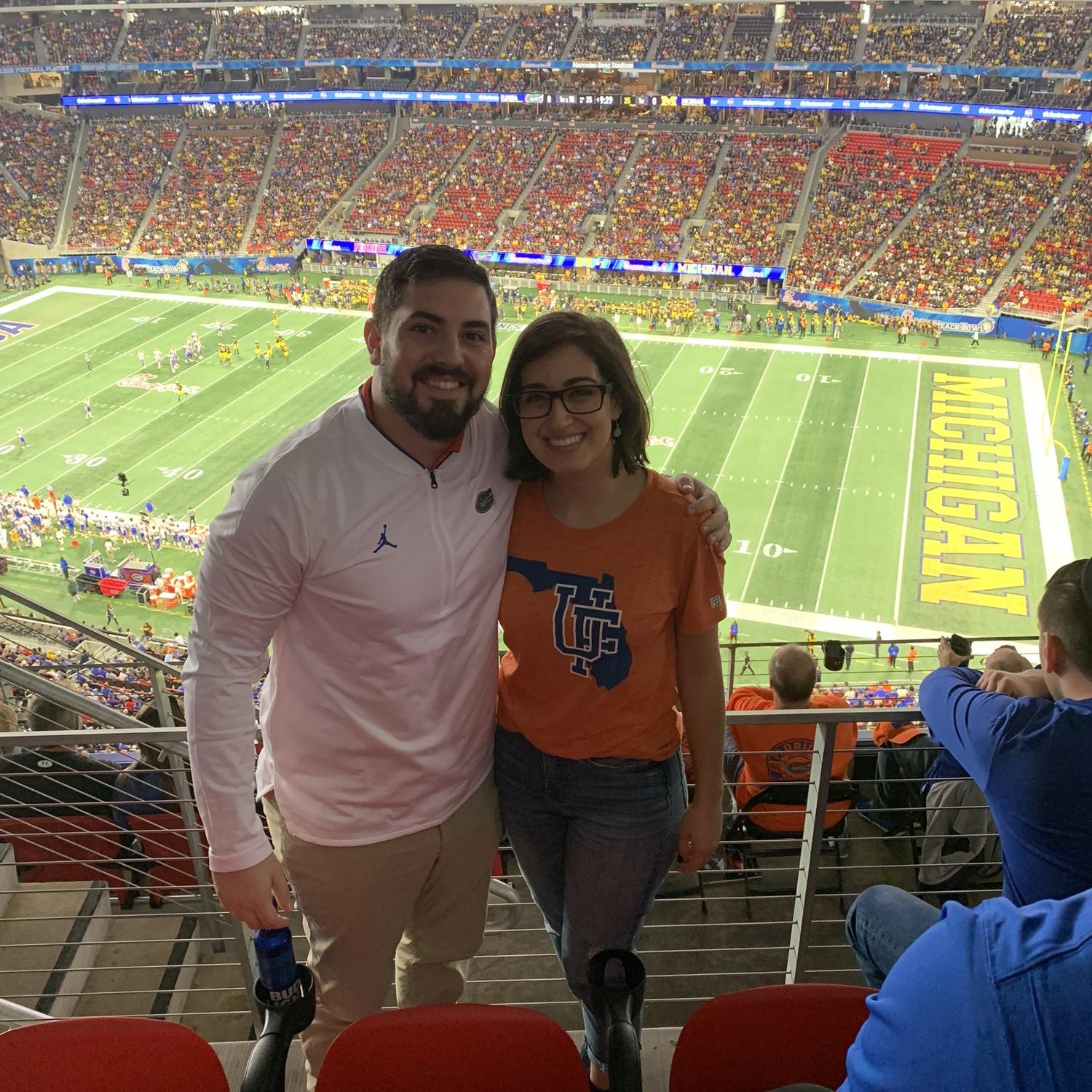 Amanda and Steve bonded over Gator Football, and followed the Gators to friendly and not so friendly sites.

(Peach Bowl, December 2018)