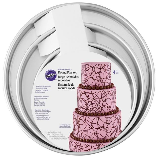 Wilton 4pc Performance Pans Aluminum Round Cake Pans 6", 8", 10" and 12" Set