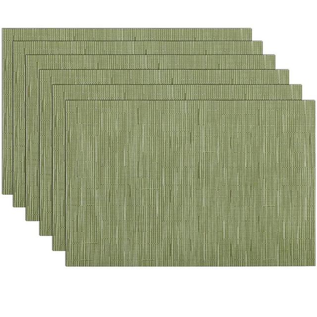 SHACOS Placemats Set of 6 Woven Vinyl Place Mats for Dining Table Wipe Clean Non Slip Table Mats (6, Olive Green)