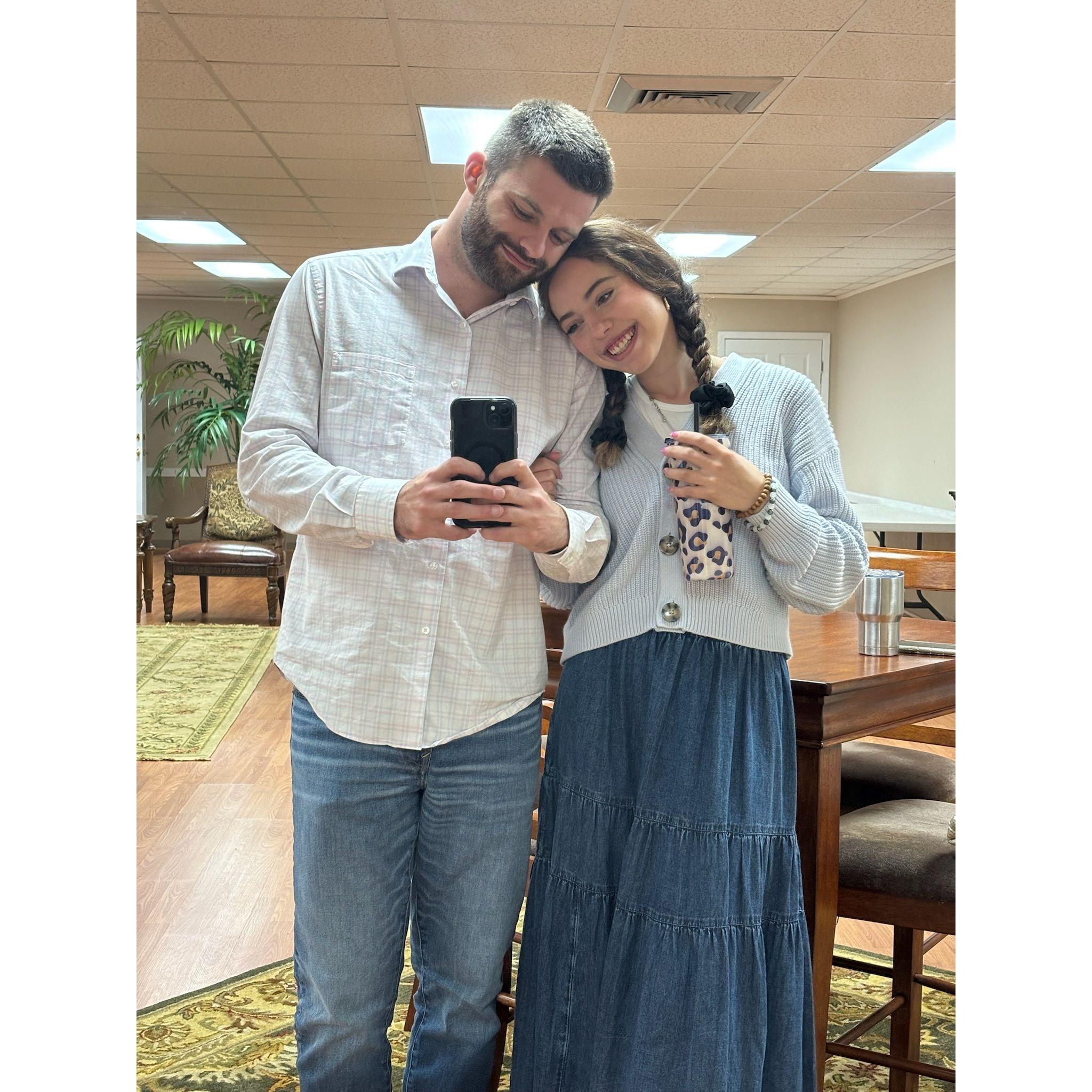 Our traditional photo in the big mirror at church!
