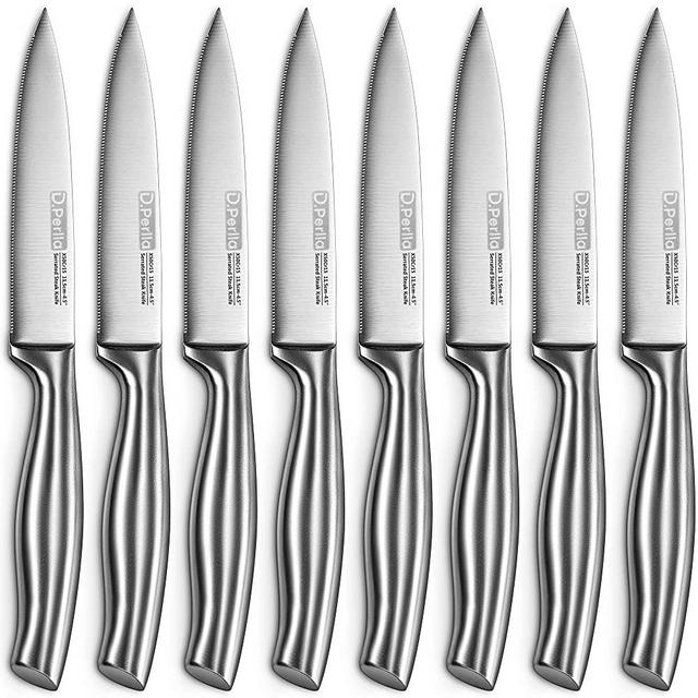 D.Perlla Steak Knives, Non Serrated Stainless Steel Sharp Steak Knife Set  of 8 with Gift Box