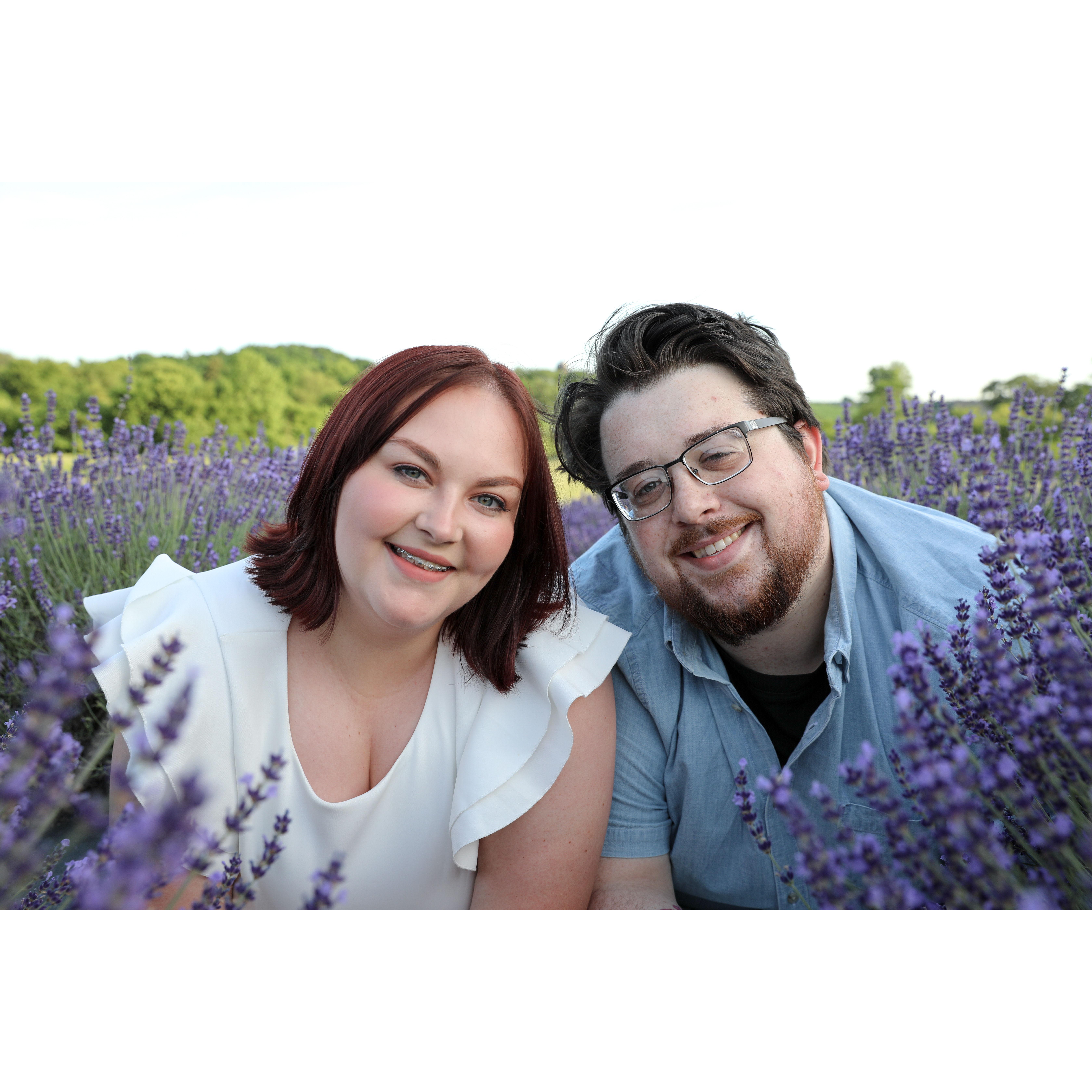 Engagement photoshoot at Sunset Ridge Lavender Farms. Photographer was Bloom Photography, LLC