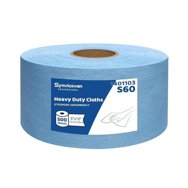Synvicovan Cleanroom Wipes Heavy Duty Cloths, Lint-Free and Extra Absorbent Towels Jumbo Roll, Blue (15"x 5", 500 PCS)