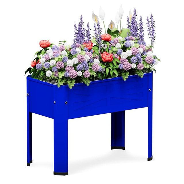 PROXRACER Elevated Metal Planter Box Stand Heavy Duty Raised Garden Bed for Vegetables Flowers Herbs Indoor Outdoor Use, Cobalt Blue