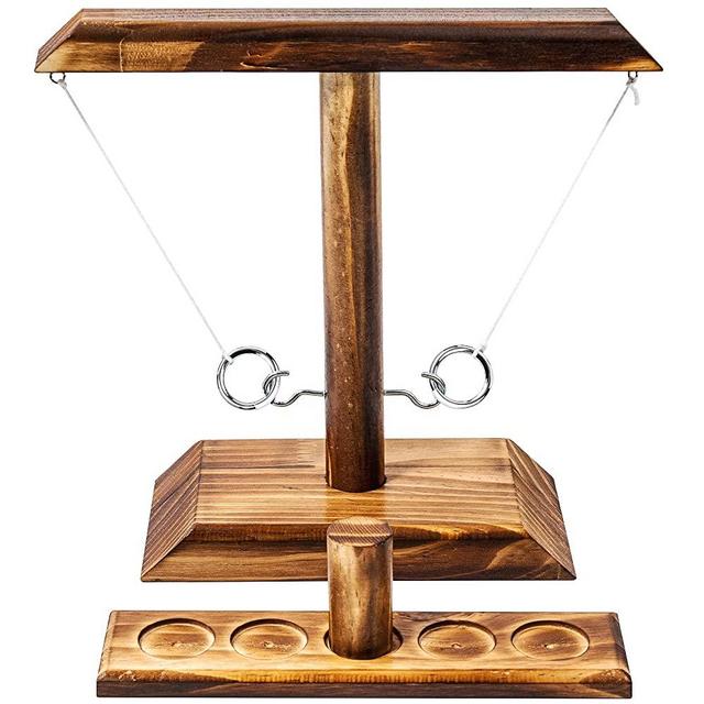 agore Ring Toss Game, Ring Toss with Shot Ladder, Fun Hook and Ring Game, Handmade Wooden Interactive Game for Home, Party, for Him, Brown