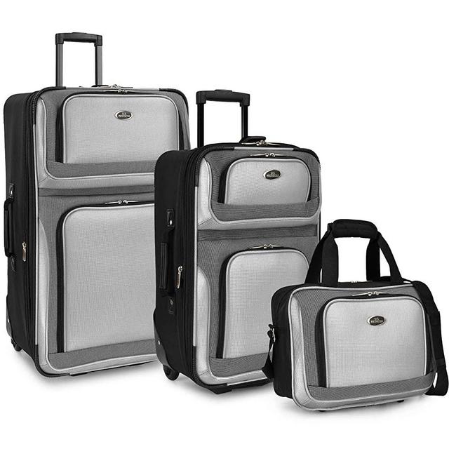 U.S. Traveler New Yorker Lightweight Softside Expandable Travel Rolling Luggage Set, Grey, 3-Piece (15/21/29)