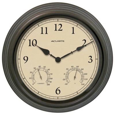 AcuRite 15" Outdoor/Indoor Wall Clock with Thermometer and Humidity - Weathered Bronze Finish