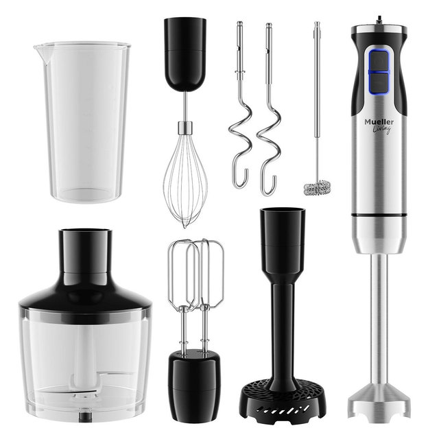 Mueller Immersion Blender Handheld - 8 Speed Stainless Steel Electric Hand Blender, 3 in 1 Emulsion Blender Handheld with Turbo Mode