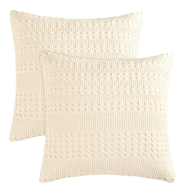 PHF 100% Cotton Waffle Weave Euro Sham Covers, 2 Pack 26" x 26" Bed Pillow Covers for Elegant Home Decor, No Filling, Luxury Aesthetic Soft Euro Pillow Cases for Bed, Undyed