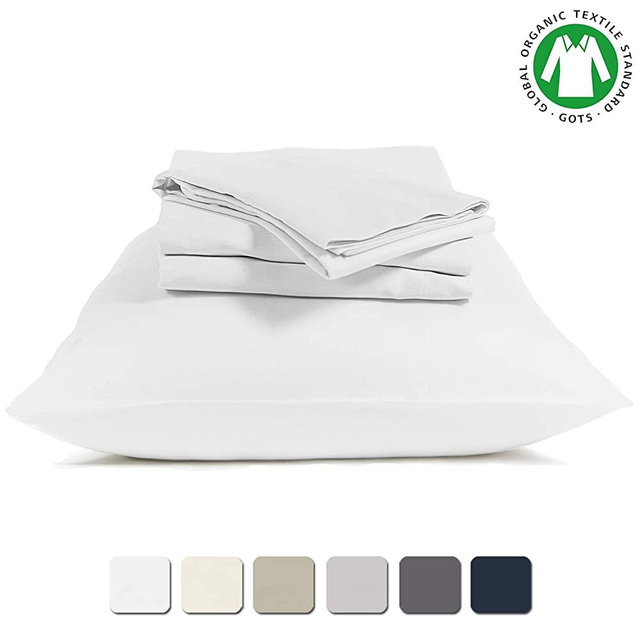 BIOWEAVES 100% Organic Cotton Sheets 300 Thread Count 4-Piece GOTS Certified Bed Sheet Set Fits Mattress Upto 17" Deep Pocket, Soft & Silky Sateen Weave (King, White)