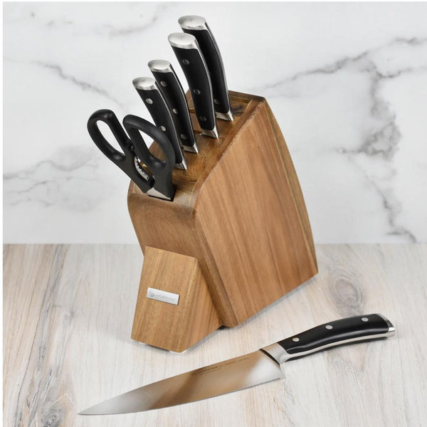 Wusthof Classic Ikon 7 Piece Acacia Slim Knife Block Set