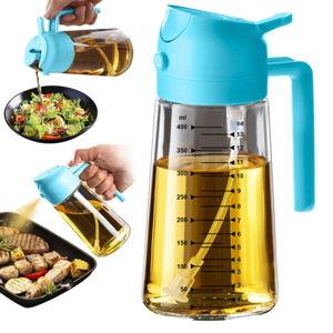 TrendPlain 16oz/470ml Glass Olive Oil Sprayer for Cooking – 2 in 1 Olive Oil Dispenser Bottle for Kitchen Gadgets and Air Fryer Accessories, Salad, BBQ - Sky Blue