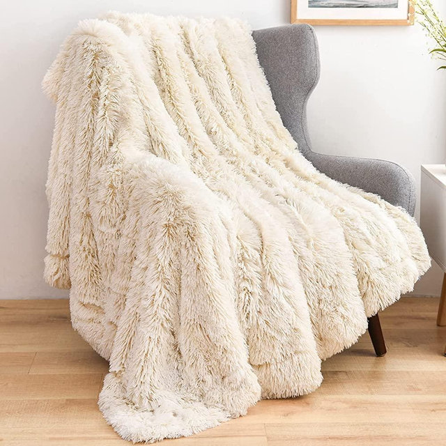GONAAP Faux Fur Throw Blanket Super Soft Cozy Plush Fuzzy Shaggy Blanket for Couch Sofa Bed (Ivory, Throw(50"x60"))