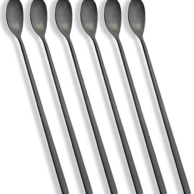 Long Handle Spoon, Matte Black Coffee Stirrers, 9-inch Ice Tea Spoon, AOOSY Premium 18/10 Stainless Steel Iced Teaspoon for Mothers Milks Tea Mixing Cocktail Stirring Coffee, Set of 6(Black Color)