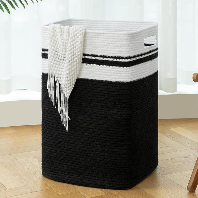 OIAHOMY 91L Laundry Hamper, XXXLarge Laundry Basket, Collapsible Cotton Rope Basket,Woven Storage Basket for Blankets,Clothes,Pillows-16x15x24-Black