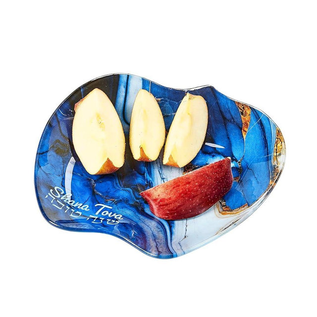 Rosh Hashanah Apple Shaped Honey Dish Glass Blue Ocean Marble Design - Jewish New Year Hostess Party Favors Cooking Serving Kitchen Accessories Holiday Presents Shana Tova Decor Table Decorations!