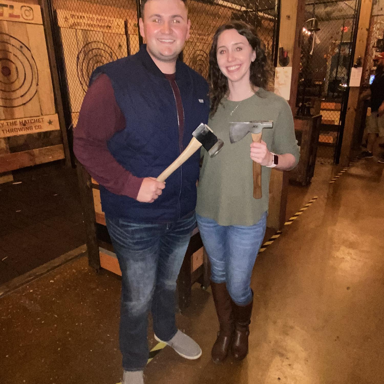 Axe throwing at Mum Fest!
(Sara won)