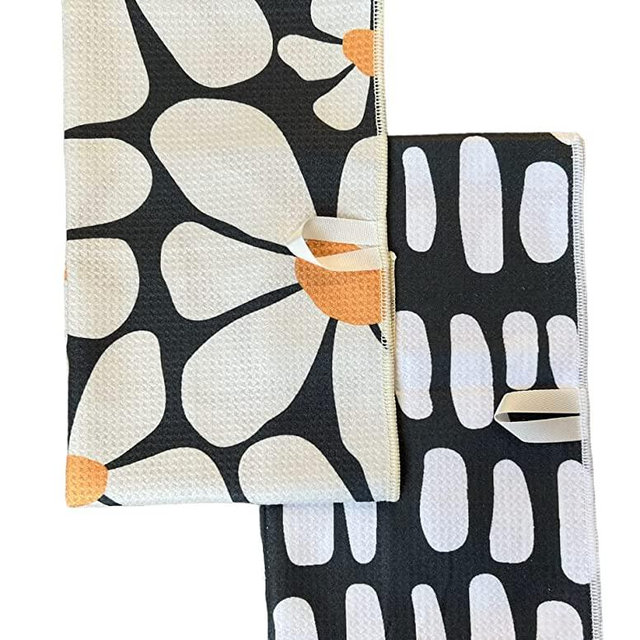 Desert Aqua 2 Pack Kitchen Towels || Dish Towels || Tea Towels || Designer Prints || Highly Absorbent || Hanging Hook (Gray)