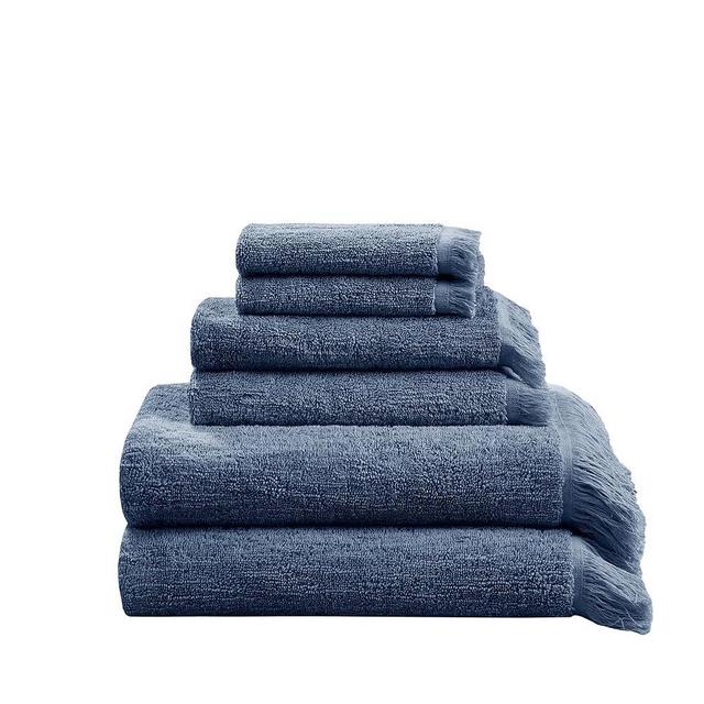 INK+IVY Nova 100% Cotton Terry Bath Towel Set, Soft Dobby Slub Fabric with Fringe Hem Design, Plush and Highly Absorbent, Premium Quality for Bathroom, Machine Washable, Multi-Sizes Navy 6 Piece