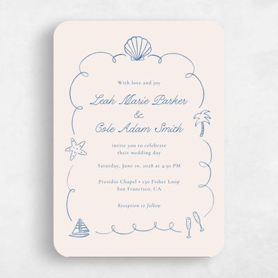 Blue Rounded Wedding Invitation - Boracay Portrait