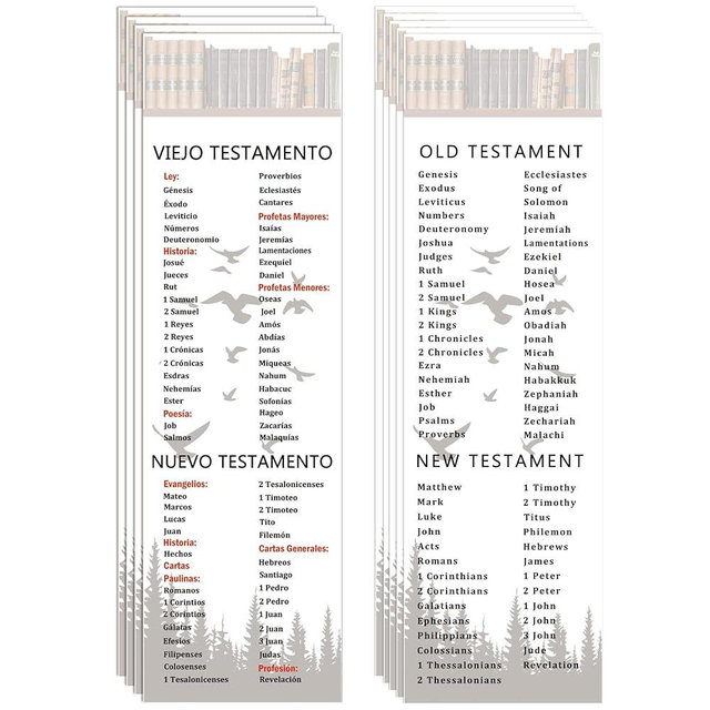 24 Pcs Bilingual Bible Spanish English Bookmarkers Reading Christian Religious Bookmarks Book List by Old and New Testament Chapter Bible Guide Fathers Day Church Gifts Inspirational Book Markers
