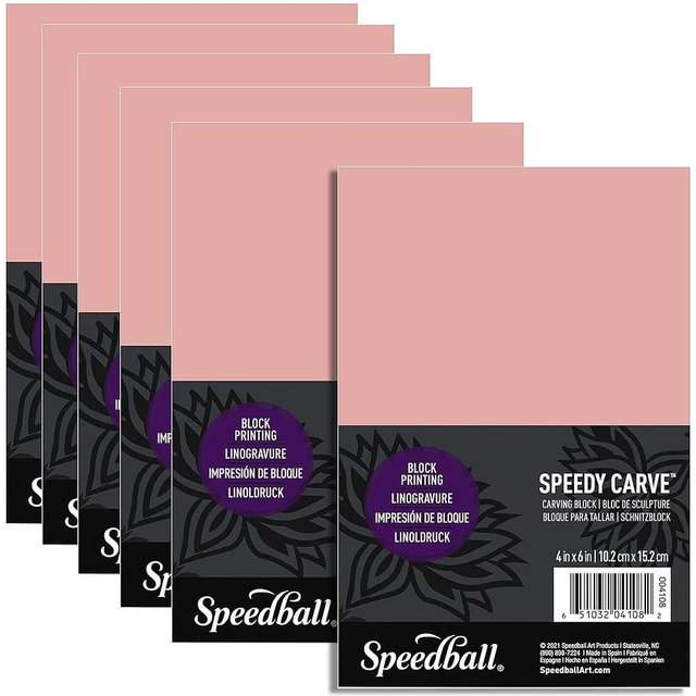 Speedball Speedy-Carve Premium Printmaking Blocks - 4" x 6" Pink Carving Material, Soft & Precise (6-Pack) - Perfect for Custom Stamps, Block Printing & Art Projects