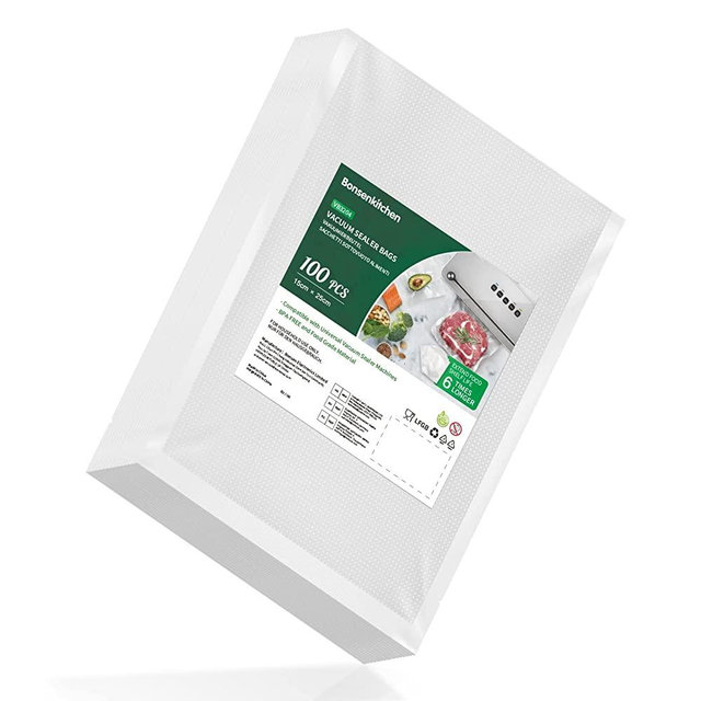 Bonsenkitchen Vacuum Food Sealer Bags 100 Quart 6" x 10', BPA Free, Commercial Grade Textured Food Vacuum Sealer Bag, Thick Embossed Bags for Food Storage and Sous Vide Cooking
