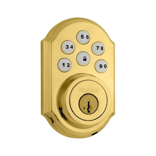Kwikset 99090-017 SmartCode Electronic Deadbolt featuring SmartKey in Lifetime Polished Brass
