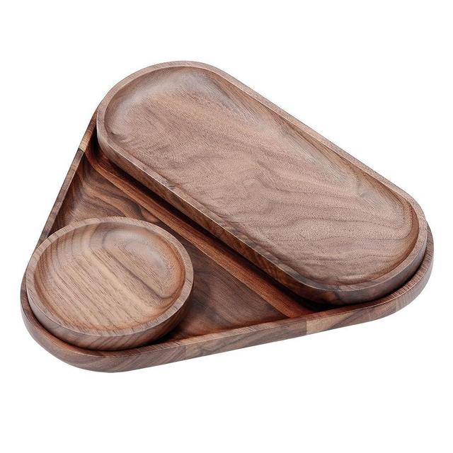 Normcore 3 Pack Wooden Serving Trays, Wood Serving Tray Wooden Decorative Coffee Tea Platter, Genuine American Walnut Serving Platters Set, Set of 3 for Living Room, Coffee Table, Home Decor