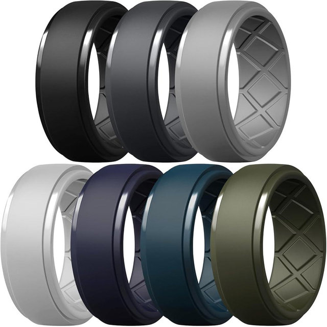 Egnaro Men's Silicone Rings 10mm Wide 2.5mm Thick Rubber Wedding Bands, Multipack 1/4/7 Breathable Comfort Fit For Workout