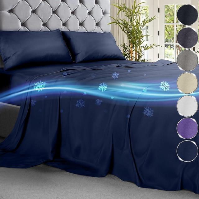 DECOLURE Cooling Sheets Queen Set 4pcs - Luxurious & Ultra-Soft Cooling Bed Sheets Queen Size for Hot Sleepers - Comfortable Bamboo Viscose Microfiber Queen Bed Sheets Set Cooling (Navy)