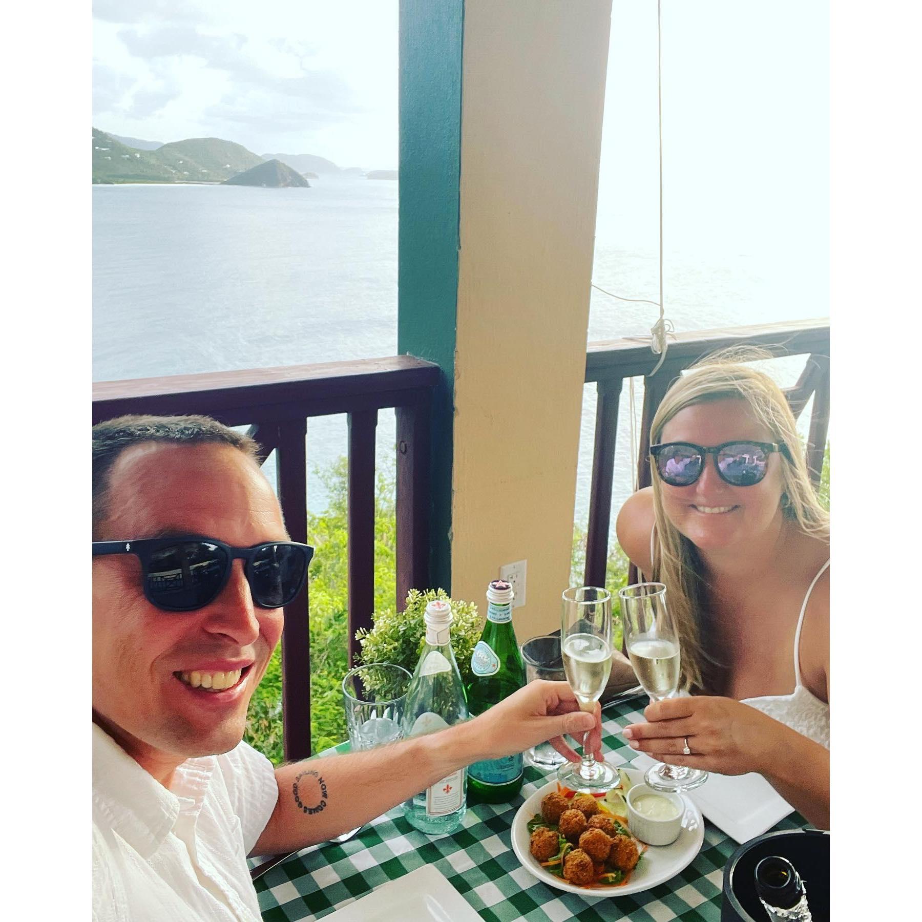 Engagement night! We celebrated out on the island of Tortola after Jessie finally recovered from a migraine.