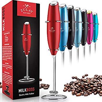 Zulay High Powered Milk Frother Handheld Foam Maker for Lattes - Whisk Drink Mixer for Bulletproof Coffee, Mini Foamer for Cappuccino, Frappe, Matcha, Hot Chocolate by Milk Boss - Black