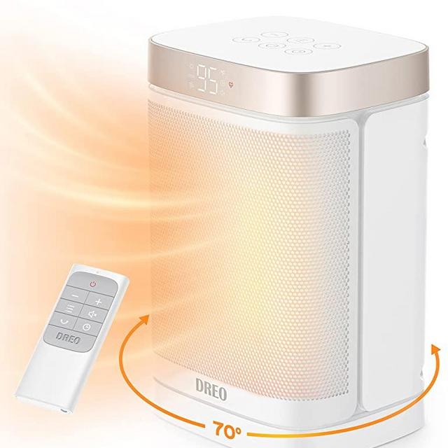 Dreo Atom One Space Heater with Remote, 70°Oscillating Electric Heaters with Digital Thermostat, 1500W PTC Ceramic Heater, 12h Timer, Safety Quiet Heating, Portable Heater for Bedroom, Indoor Use