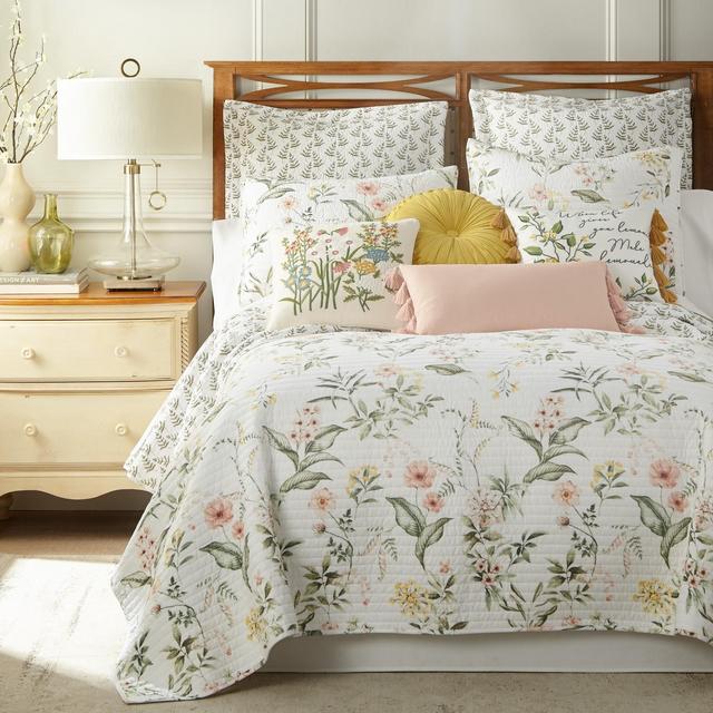 Viviana Floral Quilt Set - King Quilt and Two King Pillow Shams Cream, Blush, Green - Levtex Home