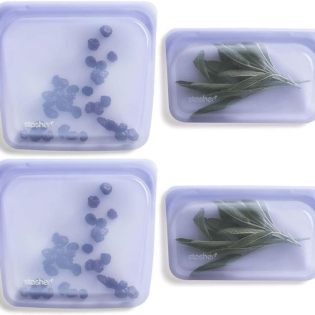 Stasher Silicone Reusable Storage Bag, 4-Pack Lunch/Travel (Lavender) | Food Meal Prep Storage Container | Lunch, Travel, Makeup, Gym Bag | Freezer, Oven, Microwave, Dishwasher Safe, Leakproof