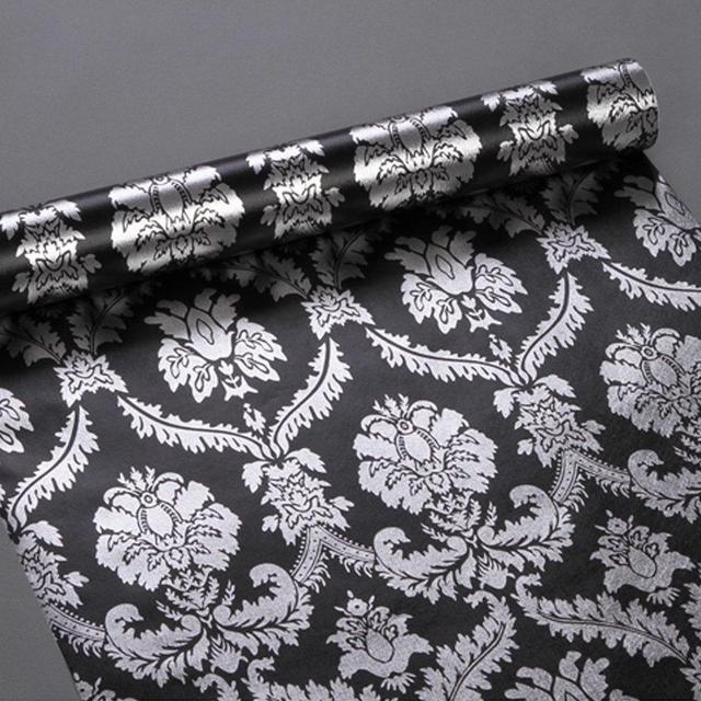 Yifely SimpleLife4U Silver Damask Furniture Paper Decorative Black Shelf Drawer Liner Peel & Stick 17x118 Inches by SimpleLife4U