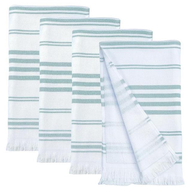 Ample Decor Bathroom Turkish Hand Towels for Kitchen Set of 4 100% Cotton Soft Boho Hand Towels Pre-Washed Hammam Towels - Mint Green - 16 X 28 Inch