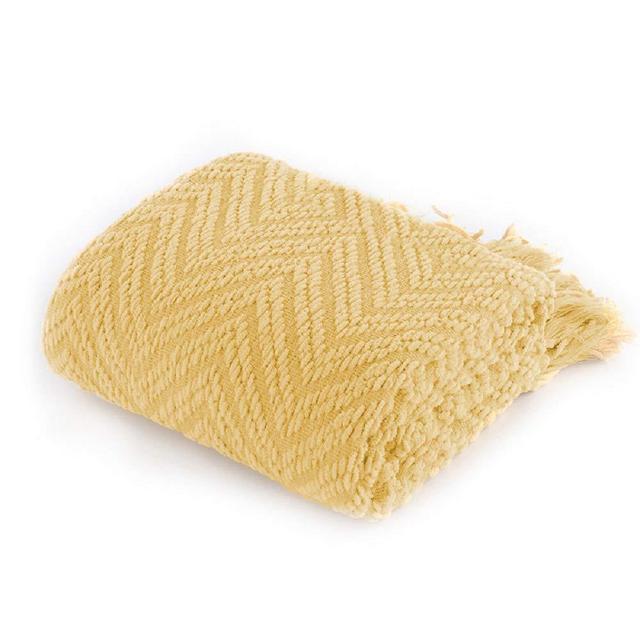 Battilo Boon Knitted Tweed Throw Couch Cover Blanket (Yellow, 56" x 96")