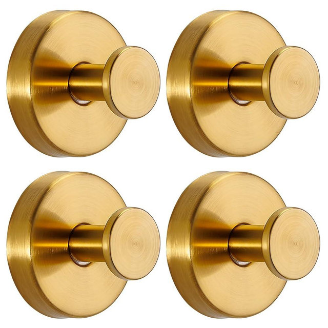 Fenas Suction Cup Hooks for Shower No-Drill Bathroom Hooks for Towels, Robes, Loofah Mountable on Bathroom Walls, Kitchen, Glass, Mirrors, Tile and Smooth,Non-Porous Surfaces (4, Brushed Gold)
