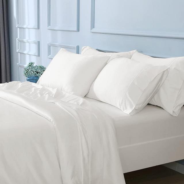 GOKOTTA King Size Bed Sheets 6 Piece Set, 100% Rayon Derived from Bamboo, Cooling for Hot Sleepers-Luxury Breathable Soft Sheets, Deep Pocket 16" Fitted Sheet with Elastic Corner Straps, Cream White