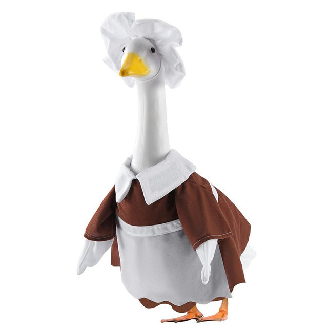 Thanksgiving Pilgrim Porch Goose Outfits for 23 Inch Lawn Statue, Women Girl Pilgrim Costume for Plastic/Cement Statue, Duck Sculpture Clothes for Yard Patio Decoration