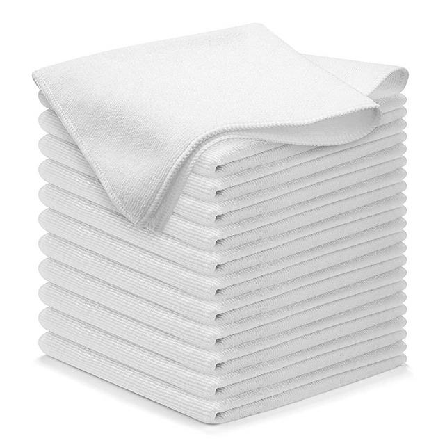 Microfiber Cleaning Cloth WHITE-12Pcs (16x16 in) High Performance, 1200 Washes - Grip-Root Ultra-Absorbent Weave Traps Grime & Liquid for Streak-Free Mirror Shine - Scratch Proof & Lint Free -Towel